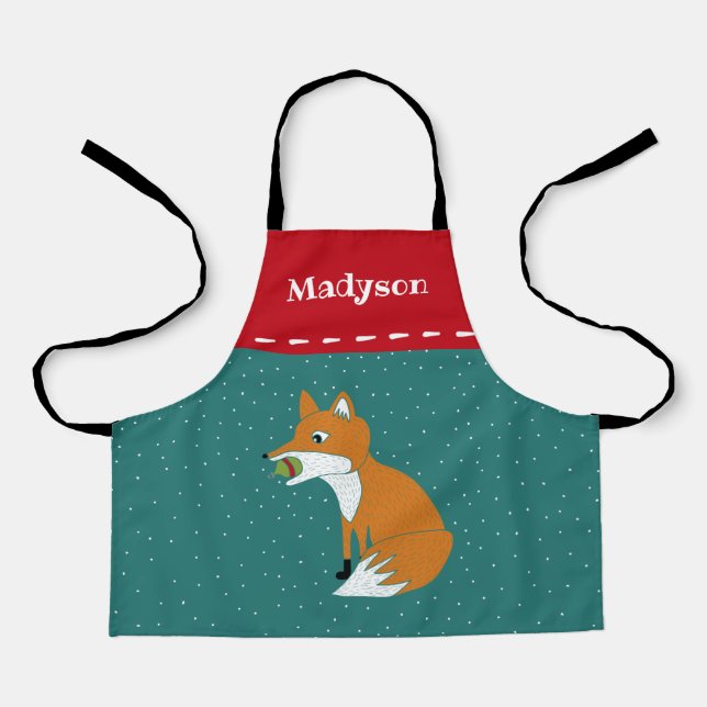 Festive Fox with a Christmas Ornament Personalized Apron (Front)