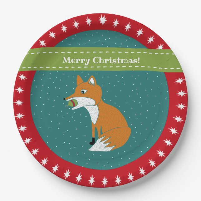 Festive Fox with Christmas Ornament Custom Paper Plate (Front)