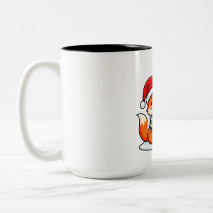 Festive Fox with Christmas Tree Two-Tone Coffee Mug