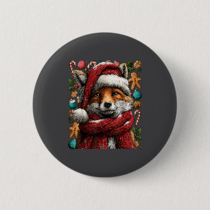 Festive Fox With Snow Santa Hat Winter Christmas A 2 Inch Round Button