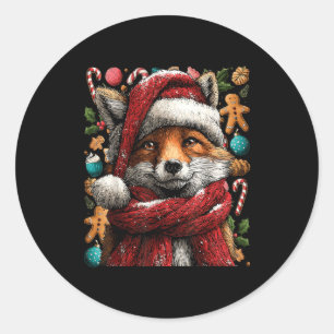 Festive Fox With Snow Santa Hat Winter Christmas A Classic Round Sticker