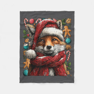 Festive Fox With Snow Santa Hat Winter Christmas A Fleece Blanket
