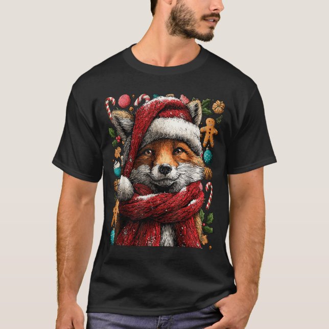 Festive Fox With Snow Santa Hat Winter Christmas A T-Shirt (Front)