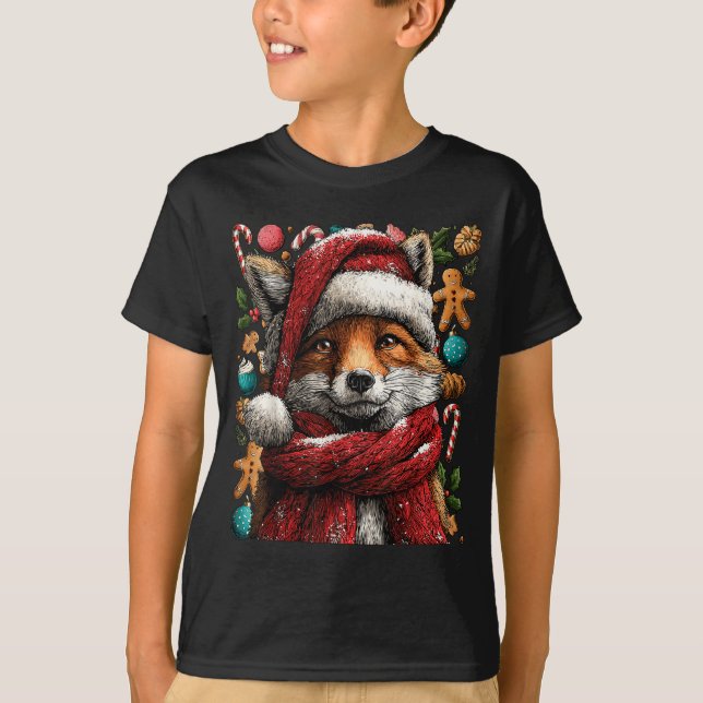 Festive Fox With Snow Santa Hat Winter Christmas A T-Shirt (Front)