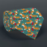 Festive Foxes Patterned Christmas Tie<br><div class="desc">Spread holiday cheer with this cute necktie that features illustrations of adorably festive foxes wearing Santa hats and Christmas wreaths and carrying ornaments and Christmas stockings. The illustrations are set against a dark teal background and accented with holly leaves and berries, tree ornaments and white snowflakes dots.</div>