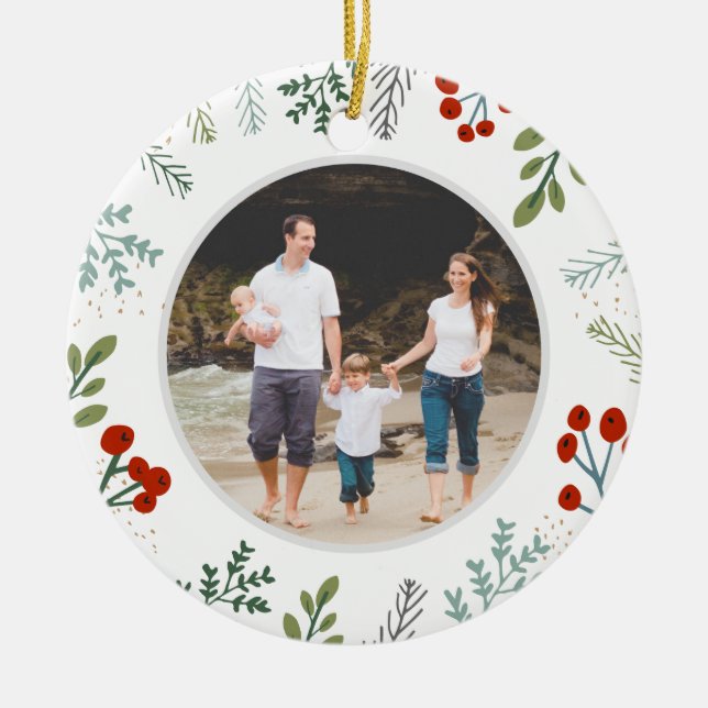Festive Frame Holiday Keepsake Ceramic Ornament (Front)