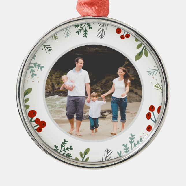 Festive Frame Holiday Keepsake Metal Ornament (Front)