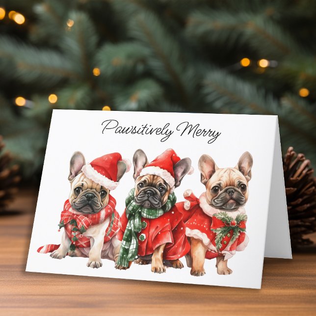 Festive French Bulldog Dog Personalized Christmas  Holiday Card (Creator Uploaded)