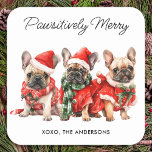 Festive French Bulldog Dogs Personalized Christmas Square Sticker<br><div class="desc">Looking for the perfect holiday card or gift for the dog lover in your life? Look no further than our adorable French Bulldog-themed collection! Featuring cute and festive designs, our cards and gifts are sure to bring a smile to anyone's face. Our holiday cards feature a variety of French Bulldog...</div>