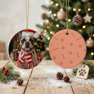 Festive French Bulldog Santa Hat Christmas Ceramic Ornament
