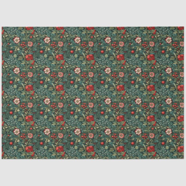 Festive French Charm: Red & Green Christmas Tissue Paper (Front)