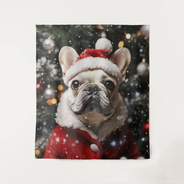 Festive Frenchie: A Holiday Portrait Tapestry (Front)