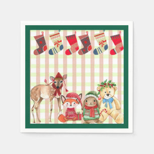 Festive friends with gifts and stockings napkin