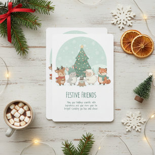 Festive Friends Woodland Animals Watercolor Holiday Card