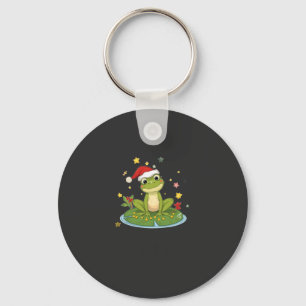 Festive Frog Joy - Cute Christmas Frog on Lily Pad Keychain