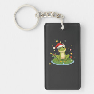 Festive Frog Joy - Cute Christmas Frog on Lily Pad Keychain