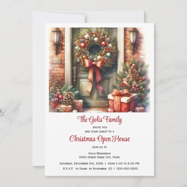 Festive Front Door Christmas Open House  Invitation (Front)