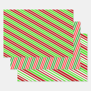 Festive & Fun Christmas Colors Striped Pattern Wrapping Paper Sheet