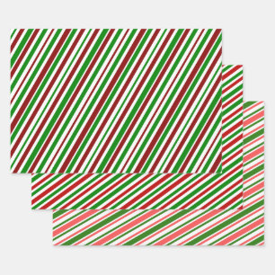 Festive, Fun, Christmas Colors Striped Pattern Wrapping Paper Sheet