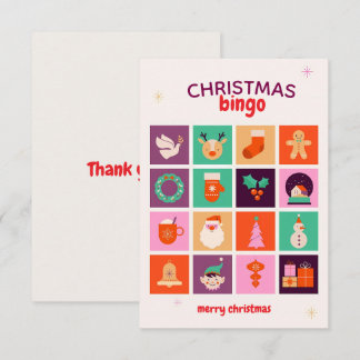 Festive Fun Colourful Illustrated Christmas Bingo Thank You Card