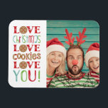 Festive Fun Cute Family Christmas Photo Magnet<br><div class="desc">This is a fun holiday photomagnet with gingerbread cookies,  and the hand lettered phrase,  Love Christmas,  Love cookies,  Love you! Designed for you by Blackberry Boulevard.</div>