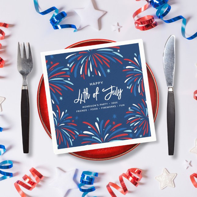 Festive Fun Patriotic Fireworks 4th of July Party Napkin (Creator Uploaded)