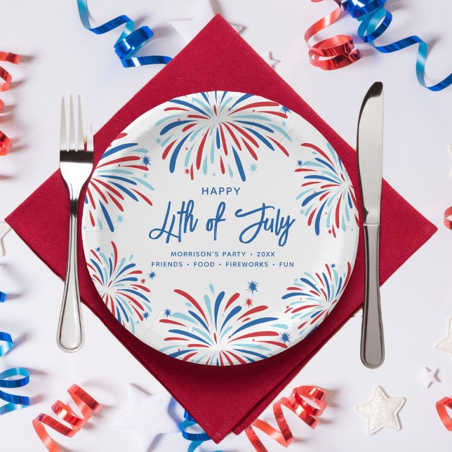 Festive Fun Patriotic Fireworks 4th of July Party Paper Plate (Creator Uploaded)