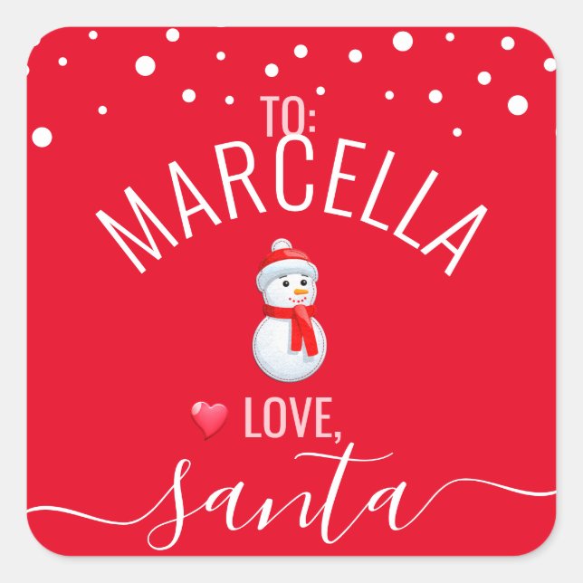 Festive, Fun Red "Love, Santa" Custom Christmas Square Sticker (Front)