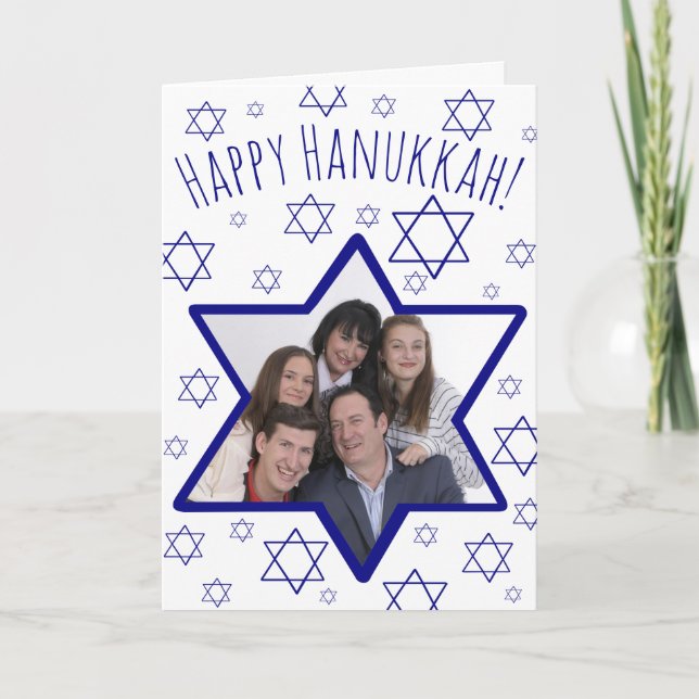 Festive Fun Star of David Photo Frame Hanukkah Holiday Card (Front)