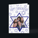 Festive Fun Star of David Photo Frame Hanukkah Holiday Card<br><div class="desc">This fun card is a wonderful way to wish your friends and family a Happy Hanukkah. Features a festive design with a Star of David that is actually a photo frame where you can upload a picture. The background features a scattering of small stars of David which resemble snowflakes. Cute...</div>