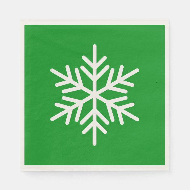 Festive Fun White Alpine Snowflake On Kelly Green Napkin (Front)
