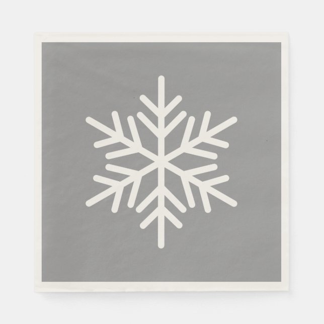 Festive Fun White Alpine Snowflake On Light Grey Napkin (Front)