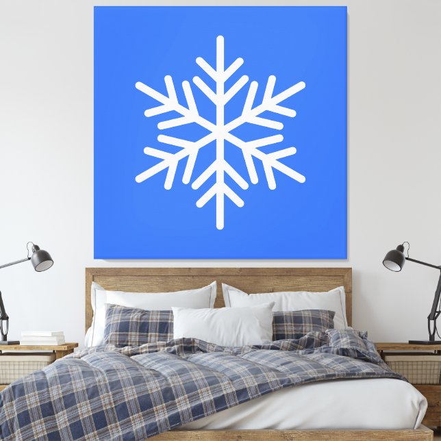 Festive Fun White Snowflake On Bright Alpine Blue Canvas Print (Insitu(Bedroom))