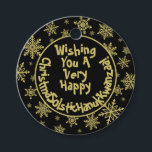 Festive Funny Black & Gold Inclusive Holiday Gift Favour Tags<br><div class="desc">This fun holiday gift tag is all inclusive with a humourous slant. It features a festive design with gold snowflakes on a black background and a tag that reads: Wishing You a Very Happy ChristmaSolsticHanukKwanzaa! Smooshing the words Christmas, Solstice, Hanukkah & Kwanza together into one silly word. The back has...</div>
