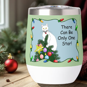 Festive Funny Christmas Tree Funny White Cat Green