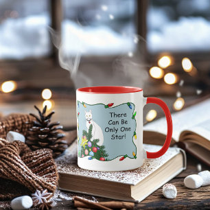 Festive Funny Christmas Tree Funny White Cat Green Mug