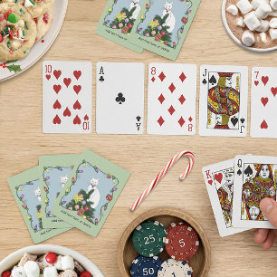 Festive Funny Christmas Tree Funny White Cat Green Playing Cards