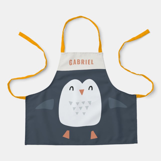 festive funny cute penguin personalized children's apron (Front)