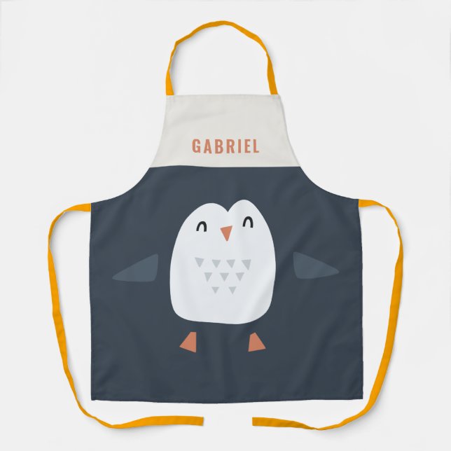 festive funny cute penguin personalized children's apron (Front)