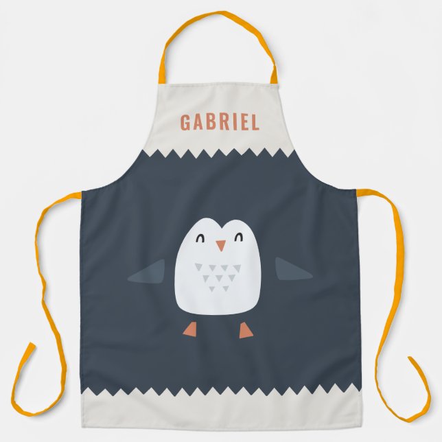 festive funny cute penguin personalized children's apron (Front)