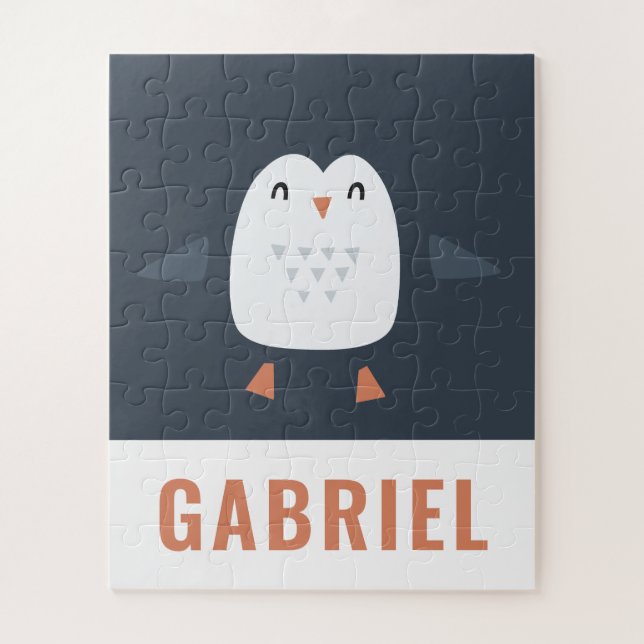 festive funny cute penguin personalized childrens jigsaw puzzle (Vertical)