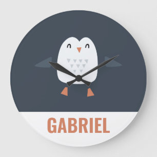 festive funny cute penguin personalized childrens large clock