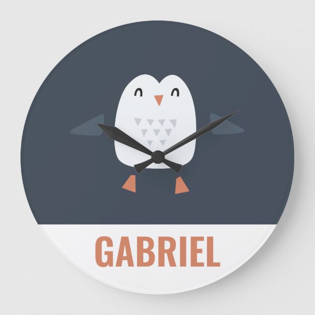 festive funny cute penguin personalized childrens large clock (Front)