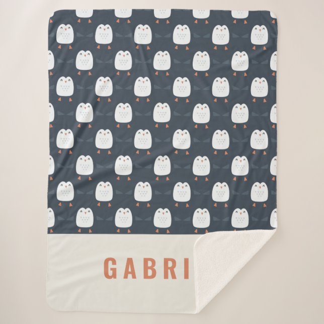 festive funny cute penguin personalized children's sherpa blanket (Front)