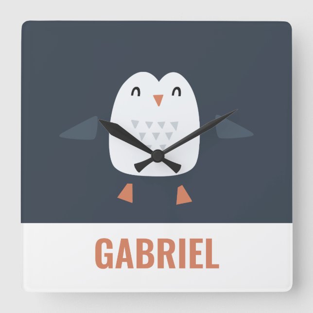 festive funny cute penguin personalized childrens square wall clock (Front)