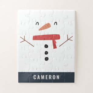 festive funny cute snowman personalized children's jigsaw puzzle
