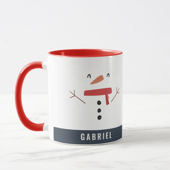 festive funny cute snowman personalized children's mug (Left)