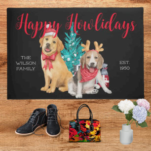Festive funny happy dogs Happy Howlidays black lap Doormat
