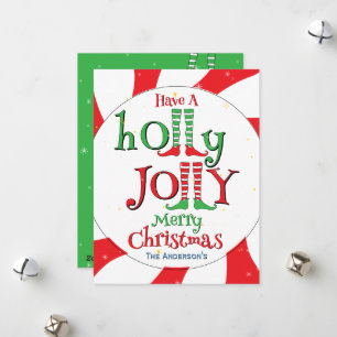 Festive Funny Holly Jolly Merry Christmas Elf Legs Holiday Card