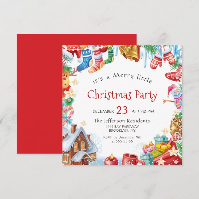 Festive Funny Merry Little Christmas Party Holiday Invitation (Front/Back)